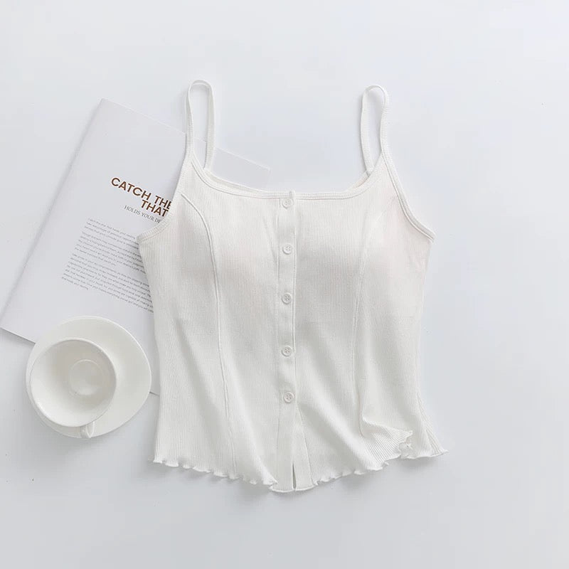 Soft Ribbed Button Down Cami Top